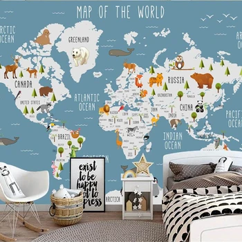 Custom wallpaper cartoon world map mural background wall decoration childrens room map hot air balloon background 3d wallpaper