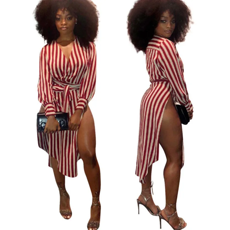Sexy Print Red Striped T Shirt Dress with Side High Slits Women Summer Fashoin V-Neck Long Sleeve Casual Midi Dresses Vestidos
Sexy Print Red Striped T Shirt Dress with Side High Slits Women Summer Fashoin V-Neck Long Sleeve Casual Midi Dresses Vestidos