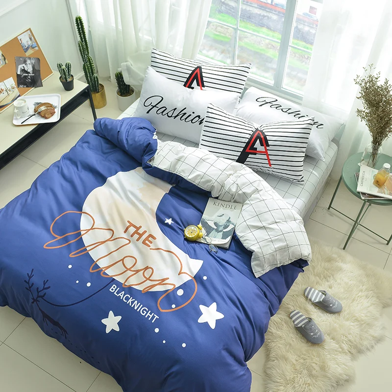 The moon print Cartoon style bedding set cotton fabric 3/4pcs Twin Queen Size duvet cover flat sheet pillowcase
The moon print Cartoon style bedding set cotton fabric 3/4pcs Twin Queen Size duvet cover flat sheet pillowcase
