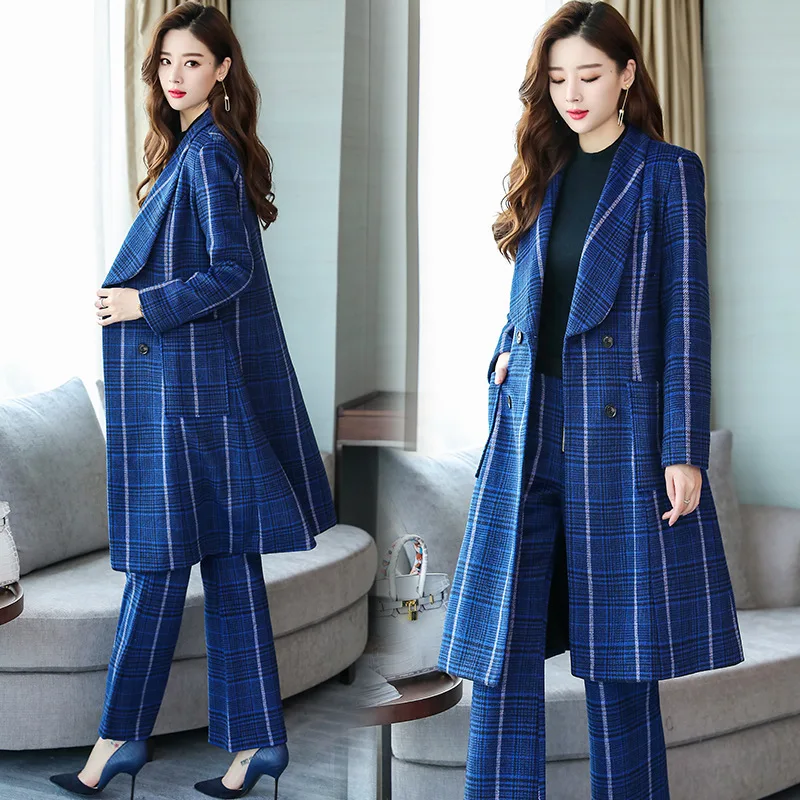 59 (1) 283M-2XL Women's suit women's fashion high quality long double-breasted suit two-piece suit (jacket + pants) women's slim formal dress