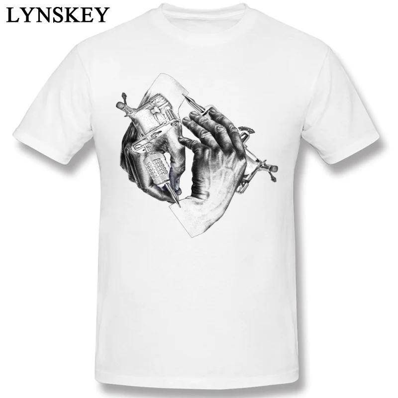 Faddish Normal Tops T Shirt Escher Tattoo Summer/Fall Short Sleeve 100% Cotton O-Neck Male T Shirts Normal Tee Shirts white