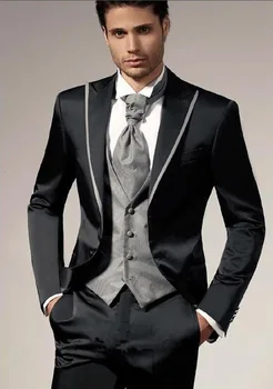 Elegant Groomsmen Suits 2020 Gentlemen Style Shinny Black Men Suits Slim Custom Mariage Homme Treno (Jacket+[Pants+Vest+Tie)) 
Elegant Groomsmen Suits 2020 Gentlemen Style Shinny Black Men Suits Slim Custom Mariage Homme Treno (Jacket+[Pants+Vest+Tie))