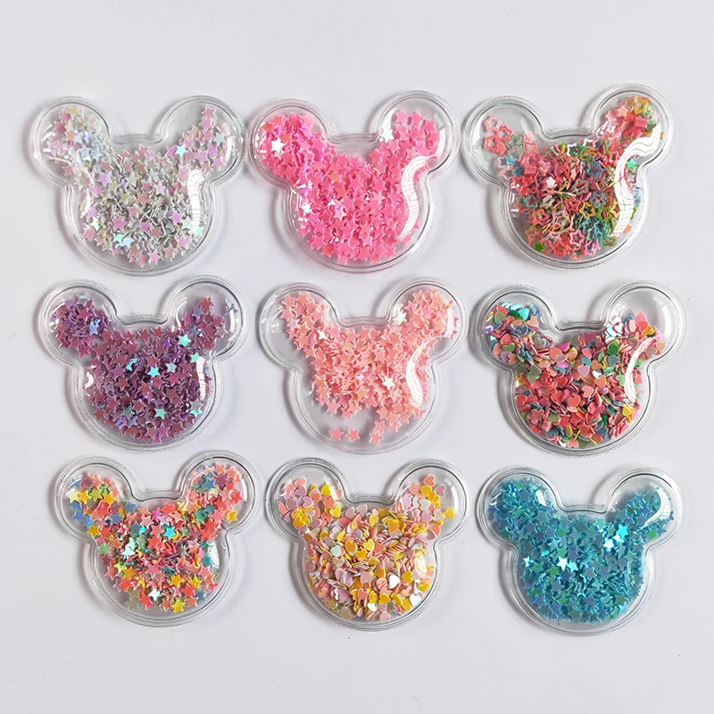 

5.3*4.3cm 9pcs/lot Transparent Bling bling Sequins Flowing Mouse Appliques for Children clip and DIY Hair Clip Accessories