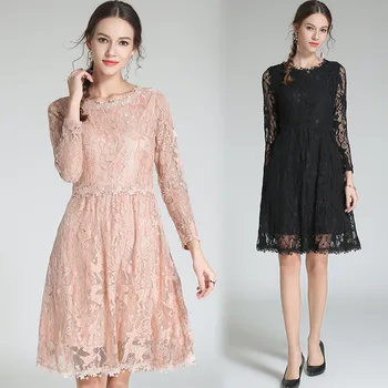 2018Autumn Women plus size Lace Dress pinched waist long Sleeves elegant party dress beautiful temperament vestidos tunics M-5XL
2018Autumn Women plus size Lace Dress pinched waist long Sleeves elegant party dress beautiful temperament vestidos tunics M-5XL
