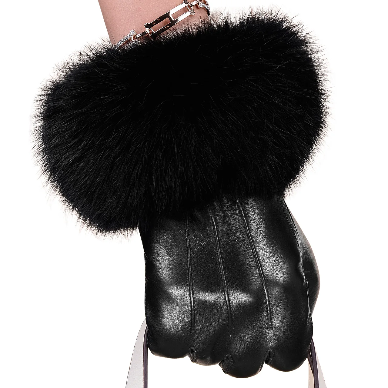 Image Winter Spring Fashion Winter Sheepskin Gloves Top Lambskin Solid Real Genuine Leather Women Wrist Driving Glove