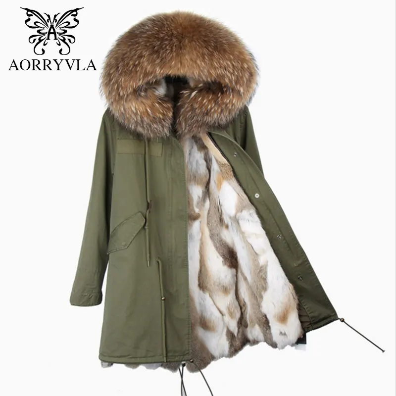 AORRYVLA 2017 Новинка длинное парка меховая женская зимняя внутри полностью из