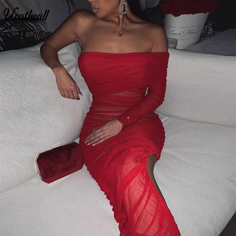 Split Mesh Vestido Women Sexy One Shoulder Single Long Sleeve Bandage Dress 2019 Elegant Designer Party Dress
Split Mesh Vestido Women Sexy One Shoulder Single Long Sleeve Bandage Dress 2019 Elegant Designer Party Dress