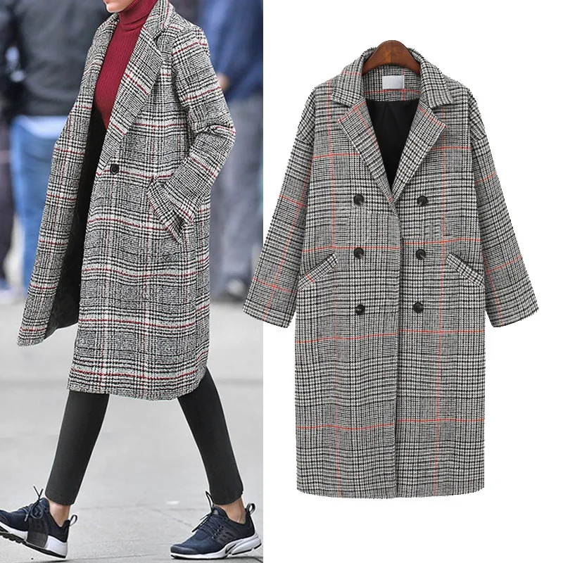 New Autumn Winter Women Coats Plus Size Casual Loose Double Breasted Plaid MD-Long Woolen Blends Coat For Women Larger Outerwear
New Autumn Winter Women Coats Plus Size Casual Loose Double Breasted Plaid MD-Long Woolen Blends Coat For Women Larger Outerwear