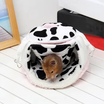 

2 Layers Small Pet Cashmere Cow Shaped Nest Winter Warm Cute House Hammock For Hamster And Guinea Pig