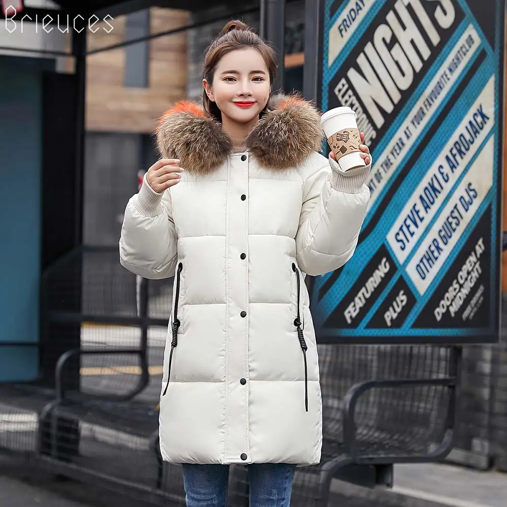 Фото Brieuces New winter jacket women big fur hooded wadded female casual cotton-padded thicken coat parka | Женская одежда