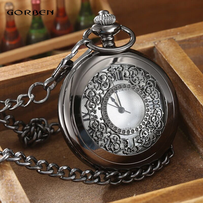 Vintage Hollow Full Steel Black Pocket Watch Women 2016 GORBEN Hot Sale FOB Waist Chain Roman Number Dial Quartz Men Watch Gift
Vintage Hollow Full Steel Black Pocket Watch Women 2016 GORBEN Hot Sale FOB Waist Chain Roman Number Dial Quartz Men Watch Gift