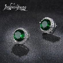 Pendientes de circonita cúbica de circonita verde clásico con tachuelas redondas de cristal para mujer joyería de moda Multicolor brincos AE176(China)