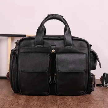 

OCEAN BLUEVIN Genuine Leather Men's Briefcases Business Leather Laptop Bag Men Messenger Shoulder Bags For Document Travel Bag