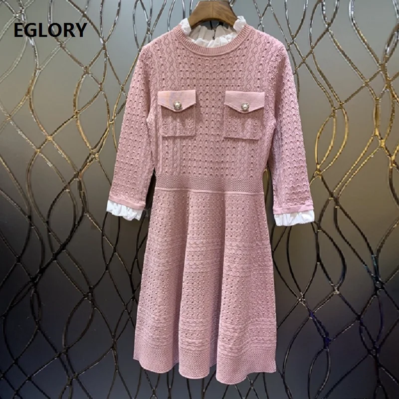 High Quality Knitted Dress 2019 Spring Summer Sweater Dress Women Beading Pocket Patchwork 3/4 Sleeve Pink Red Jumper Dress
High Quality Knitted Dress 2019 Spring Summer Sweater Dress Women Beading Pocket Patchwork 3/4 Sleeve Pink Red Jumper Dress