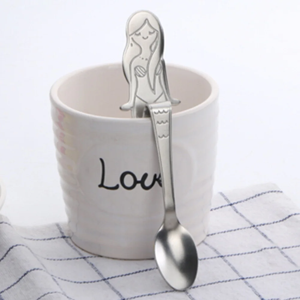 

1PC Mermaid Coffee Spoon Curved 304 Stainless Steel Condiment Spoon Kitchen Bar Cafe Tableware Party Favor Gift Scoop Cutlery