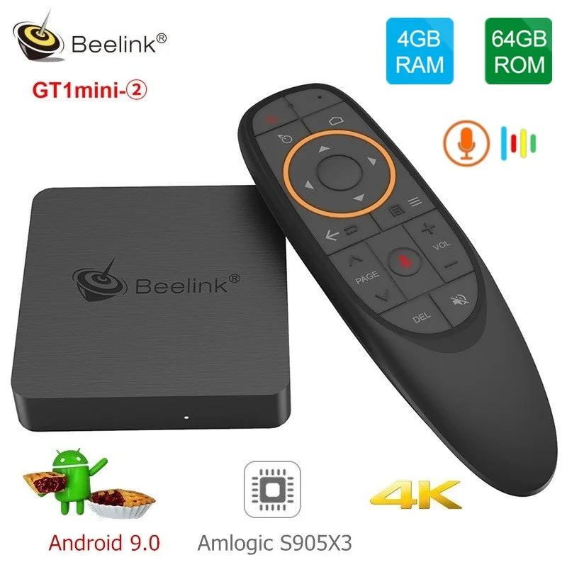 

Beelink GT1mini - 2 Smart TV Box Amlogic Android 9.0 S905X3 4GB DDR4 64GB ROM Voice Remote 2.4G+5.8G WiFi 1000Mbps USB BT VP9
