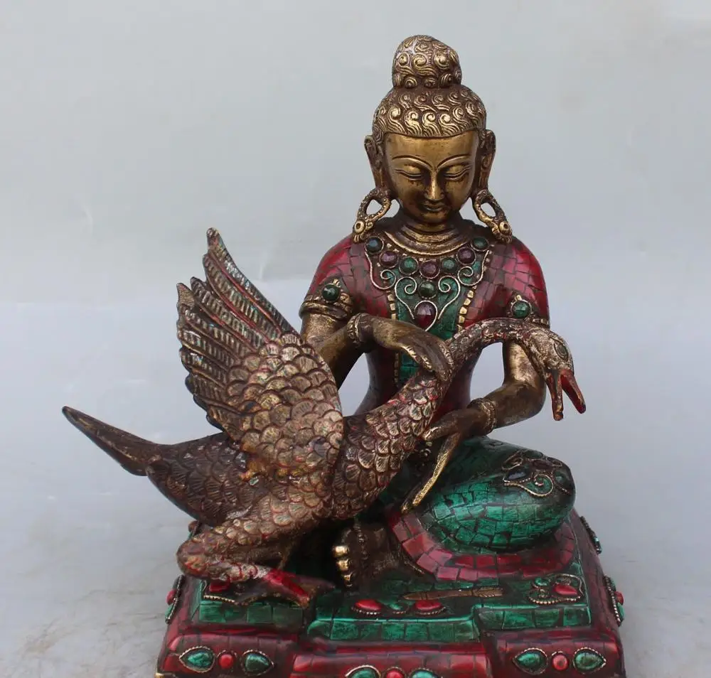 9"Tibet Bronze Gilt Turquoise Coral Green Tara Swan Duck Kwan-yin Buddha Statue
9"Tibet Bronze Gilt Turquoise Coral Green Tara Swan Duck Kwan-yin Buddha Statue