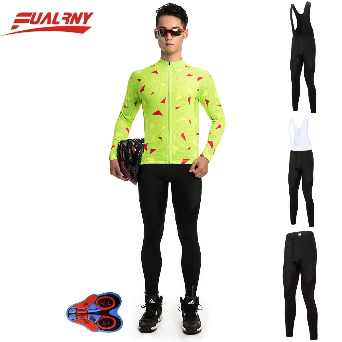 2018 NEW Team FUALRNY Long sleeve Ropa Ciclismo Cycling Jersey sets 9D gel/Autumn Clothing/MTB Bike Clothes For Man Fluorescence