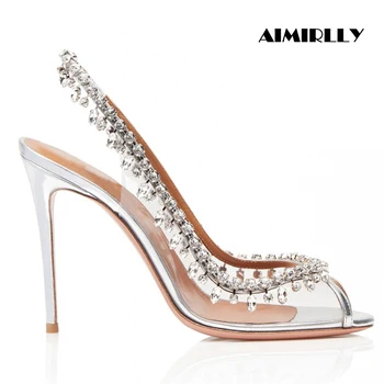 Womens Shoes PVC Peep Toe High Heels Sandals Slingbacks Crystal Silver Ladies Wedding Evening Party Dress Shoes Pumps Slip On
Womens Shoes PVC Peep Toe High Heels Sandals Slingbacks Crystal Silver Ladies Wedding Evening Party Dress Shoes Pumps Slip On