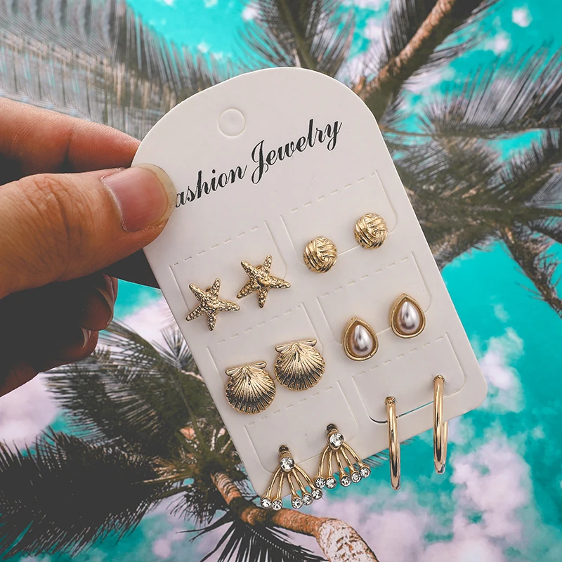 Tocona Boho Gold Color Star Shell Conch Pearl Crystal Stud Earring Set for Women Punk Ocean Metal Earrings Party Jewelry F06501
Tocona Boho Gold Color Star Shell Conch Pearl Crystal Stud Earring Set for Women Punk Ocean Metal Earrings Party Jewelry F06501