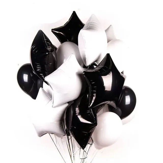 12pcs/lot 18 inch white Black Star Heart Foil Balloons 2.3g white black latex helium balls Birthday Wedding Party Decor Supplies
12pcs/lot 18 inch white Black Star Heart Foil Balloons 2.3g white black latex helium balls Birthday Wedding Party Decor Supplies