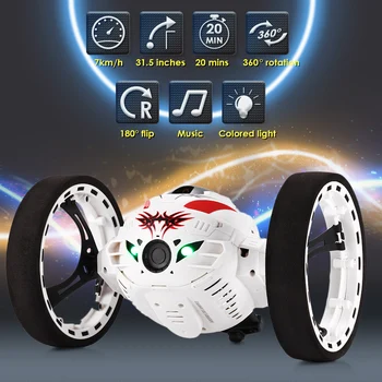 

RC Car Bounce Car PEG - 88 2.4G Remote Control Toys Jumping Car With Flexible Wheels Rotation LED Night Lights RC Robot Car Gift
