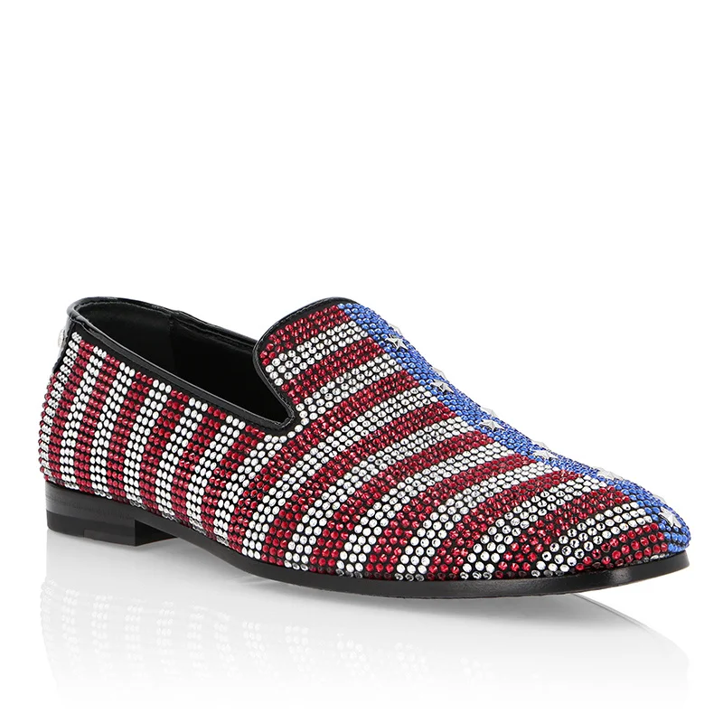 Men's Rhinestones Crytal Bling US Flag Pattern Loafers Mocassin Homme Wingtip Low Heel Casual Wedding Shoes Dress Mixed Colors
Men's Rhinestones Crytal Bling US Flag Pattern Loafers Mocassin Homme Wingtip Low Heel Casual Wedding Shoes Dress Mixed Colors