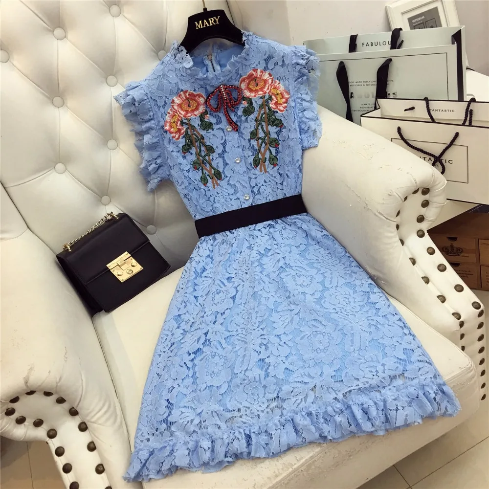 FOLOBE Women Beading 3D Butterfly Flower Light Blue Lace Crochet Hollow Out Dresses Summer Lace Dress Vestidos
FOLOBE Women Beading 3D Butterfly Flower Light Blue Lace Crochet Hollow Out Dresses Summer Lace Dress Vestidos