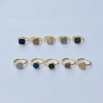 BOROSA Natural Titanium Druzy Agates Rings Copper Gold Color Round and Square Stones Blue Black Druzy Ring Size 6 & 7
BOROSA Natural Titanium Druzy Agates Rings Copper Gold Color Round and Square Stones Blue Black Druzy Ring Size 6 & 7