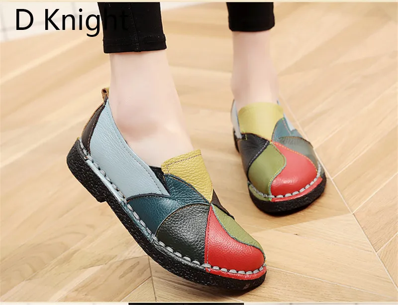 2018 Vintage Flat Shoes Woman Loafers Ethnic Style Handmade Genuine Leather Women's Shoes & Flats Mixed Colors Casual Boat Shoes (8)