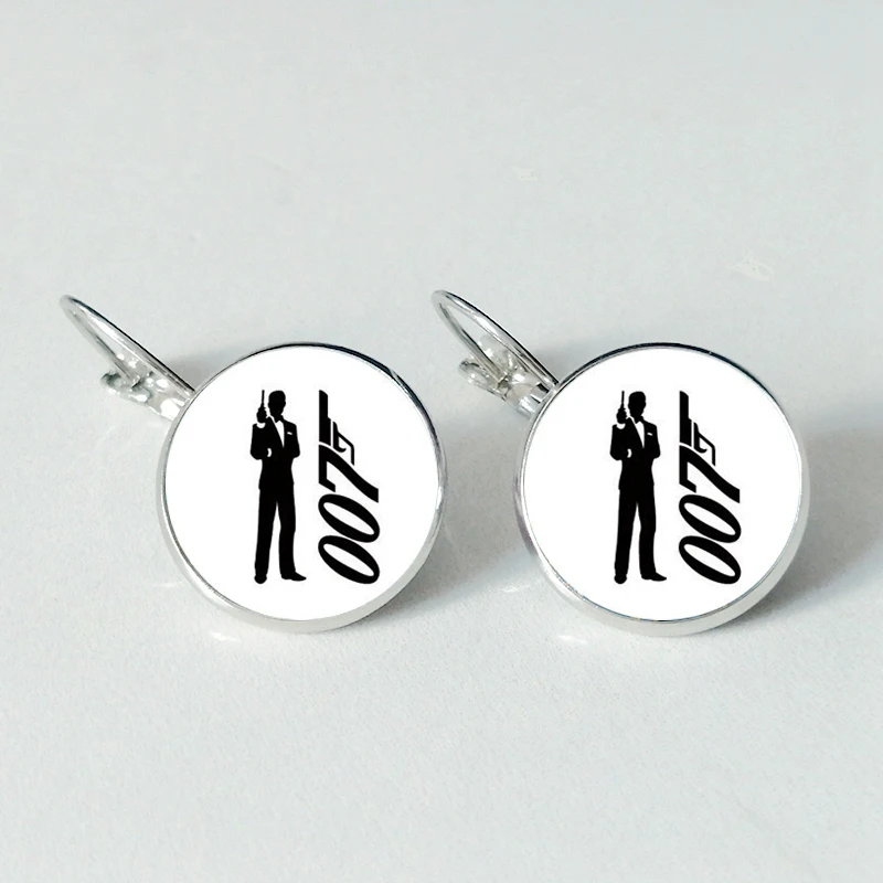 Classic action film black James Bond 007 pattern key chain men's gift brand vintage earrings | Украшения и аксессуары