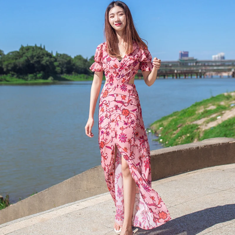 2019 Summer Designer Floral Print Backless Elegant Woman Red Dress V-Neck High Waist Short Sleeve Beach Party Dress Plus Size
2019 Summer Designer Floral Print Backless Elegant Woman Red Dress V-Neck High Waist Short Sleeve Beach Party Dress Plus Size
