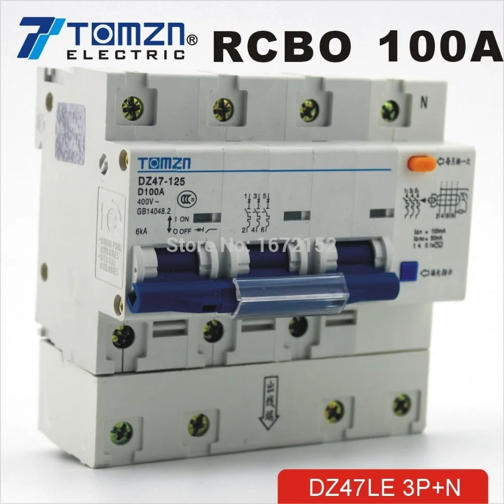 

DZ47LE 3P+N 100A D type 400V~ 50HZ/60HZ Residual current Circuit breaker with over current and Leakage protection RCBO