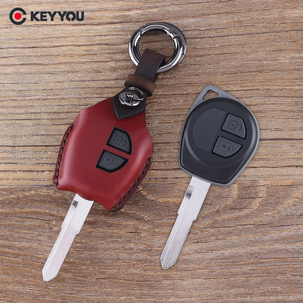 Фото Кожаный чехол для ключей KEYYOU 2 кнопки Suzuki Swift SX4 защитный брелок | Автомобили и