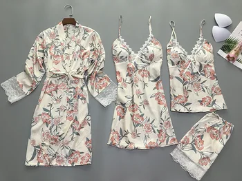 Lady Home Wear Pajamas 4PC Strap Top Pants Suit Sleepwear Sets Woman Nightgown Sexy Kimono Sleep Robe Bath Gown Nightdress
Lady Home Wear Pajamas 4PC Strap Top Pants Suit Sleepwear Sets Woman Nightgown Sexy Kimono Sleep Robe Bath Gown Nightdress