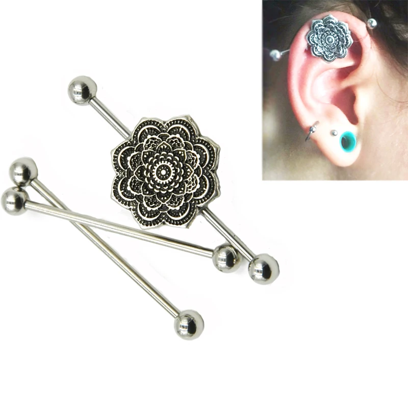 Showlove Mandala Flower Industrial Barbell Ear Bar Piercing with 3pcs Barbells 14G Body Jewelry
Showlove Mandala Flower Industrial Barbell Ear Bar Piercing with 3pcs Barbells 14G Body Jewelry