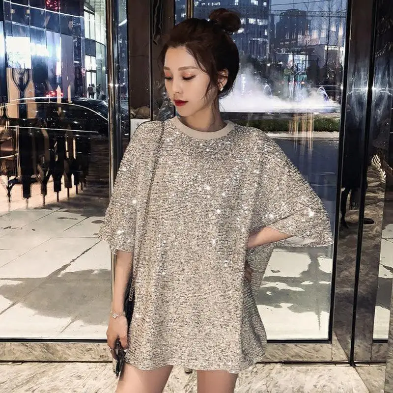Zuolunouba Novel Style Casual Tees Girl Short Sleeve Long Tops Sequined Harajuku Summer Women T-shirts Silver
Zuolunouba Novel Style Casual Tees Girl Short Sleeve Long Tops Sequined Harajuku Summer Women T-shirts Silver