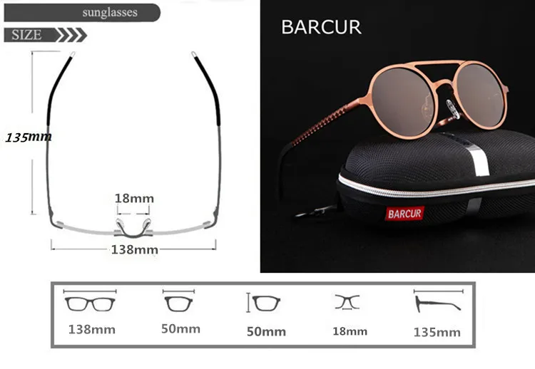 BARCUR Aluminum Magnesium Vintage Round Sunglasses Men's