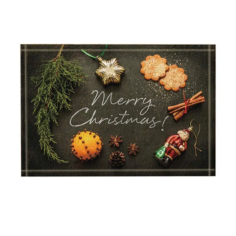 Christmas Decor Cookie Pine Twigs Cone On Black Background Bath Rugs Non-Slip Doormat Floor Entryways Door Mat | Дом и сад