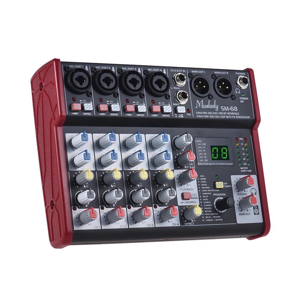 SM-68 6-ChannelMixing Console Mixer Built-in 16 Effects with USB Audio Interface Supports 5V Power Bank for Recording DJ Live
SM-68 6-ChannelMixing Console Mixer Built-in 16 Effects with USB Audio Interface Supports 5V Power Bank for Recording DJ Live