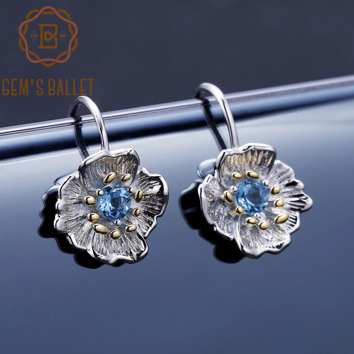 GEM'S BALLET Natural Swiss Blue Topaz Drop Earrings Real 925 Sterling Silver Blooming Poppies Flower Dangle Earrings for Women
GEM'S BALLET Natural Swiss Blue Topaz Drop Earrings Real 925 Sterling Silver Blooming Poppies Flower Dangle Earrings for Women