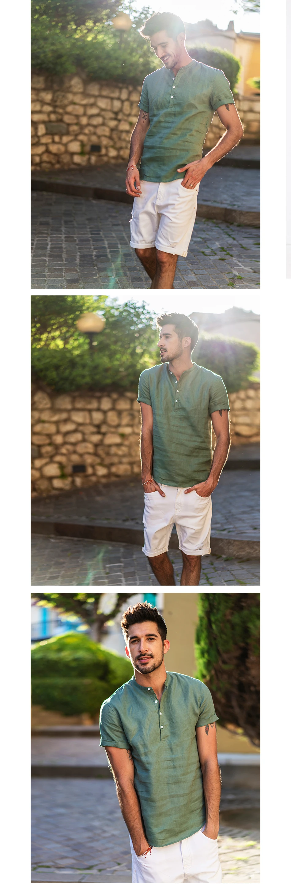 Simwood 2019 New Arrival Summer Short-sleeved Shirts Men 100% Linen White Solid Color Slim Fit Plus Size Collarless Tops CS1534 21