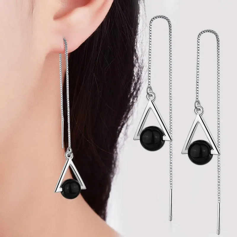 TJP Cute Black Stones Long Tassel Earrings For Women Wedding Party Jewelry Fashion Girl 925 Silver Earrings Jewelry Triangle
TJP Cute Black Stones Long Tassel Earrings For Women Wedding Party Jewelry Fashion Girl 925 Silver Earrings Jewelry Triangle