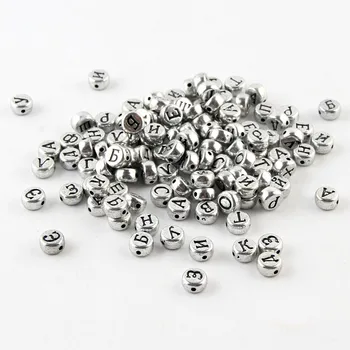 

200pcs 7mm Silver Color Russian Letter Beads Acrylic Spacer Beads For Jewelry Making DIY Necklace Bracelet