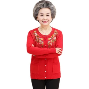 Female Autumn Winter Embroidered O-Neck Knitted Sweater Cardigan Middle Aged Women Single Breasted Plus Size Sweater Tops F503
Female Autumn Winter Embroidered O-Neck Knitted Sweater Cardigan Middle Aged Women Single Breasted Plus Size Sweater Tops F503