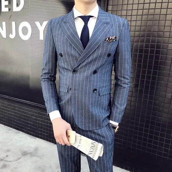 Grey Mens Double Breasted Suits Slim Fit Blue Stripe Mens Suits Formal Business Suits Mens Elasticity Wedding Outfits Mont Erkek
Grey Mens Double Breasted Suits Slim Fit Blue Stripe Mens Suits Formal Business Suits Mens Elasticity Wedding Outfits Mont Erkek