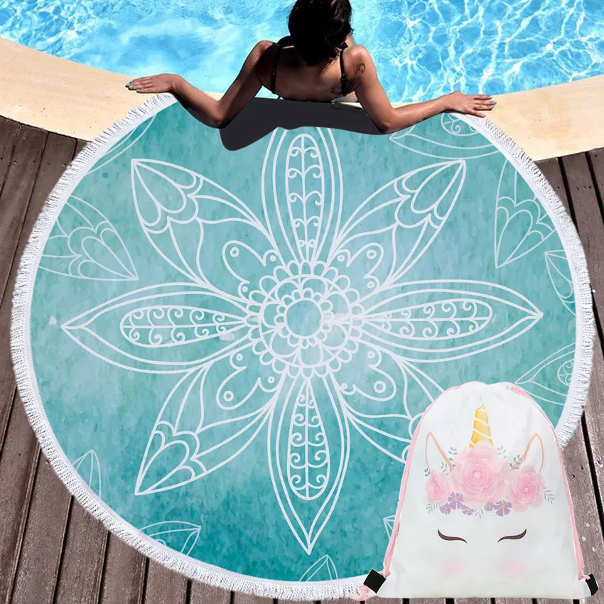 150cm Mandala Flowers Round Beach Towels Shower Bath Picnic Swimming Shawl Bohemian Style With Drawstring Backpack Bag Blanket
150cm Mandala Flowers Round Beach Towels Shower Bath Picnic Swimming Shawl Bohemian Style With Drawstring Backpack Bag Blanket