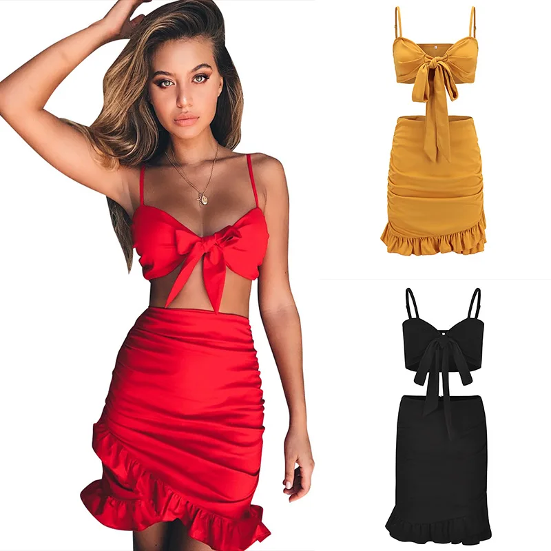 Vacation Women Summer Beach Skirt Suit Female Camis Crop Top+Package Hip Skirt Set Ruffles Bow-Knot Women 2PCS Two Piece Sets
Vacation Women Summer Beach Skirt Suit Female Camis Crop Top+Package Hip Skirt Set Ruffles Bow-Knot Women 2PCS Two Piece Sets