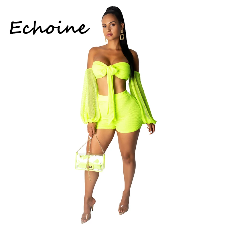 Echoine Sexy Sheer Mesh Women Two Piece Outfits Front Tie Solid Color Cut Out Crop Top + Short Pants Summer Beach Set
Echoine Sexy Sheer Mesh Women Two Piece Outfits Front Tie Solid Color Cut Out Crop Top + Short Pants Summer Beach Set