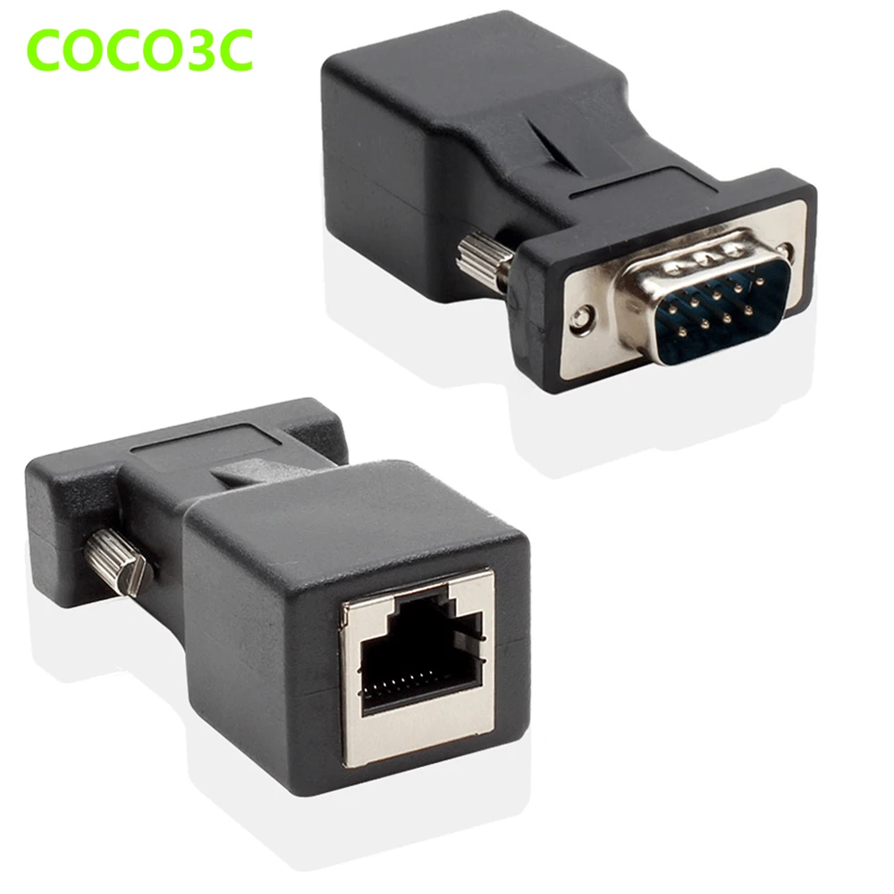 

9Pin RS232 Male to RJ45 Female Connector Card DB9 Serial Port Extender to LAN CAT5 CAT6 RJ45 Network Ethernet Cable Adapter